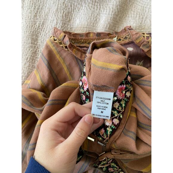 ARATTA Anthropologie Brown Striped Floral Set Mariah Stripe Pants Size Medium - Picture 6 of 7